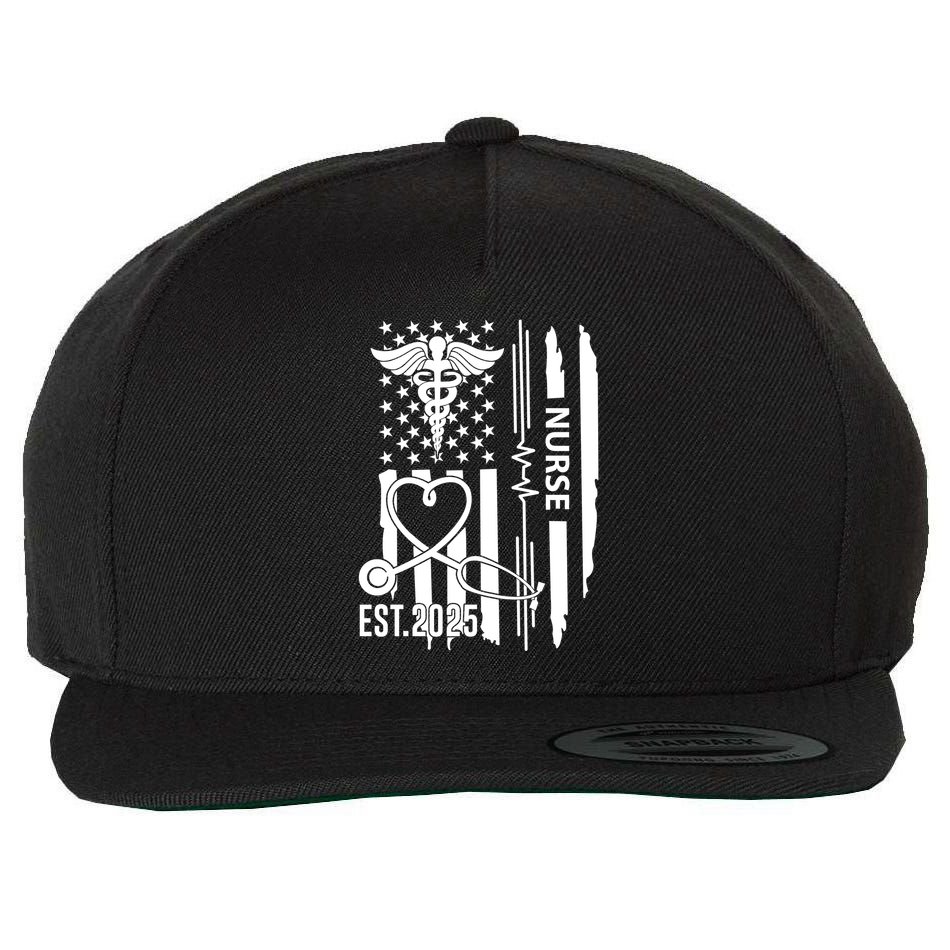 Usa Flag New Nurse Est 2025 Rn Nursing School Graduation Graduate Bsn Wool Snapback Cap