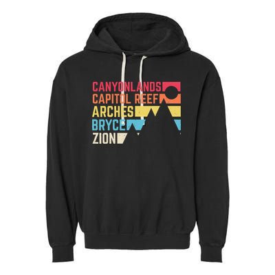 Utahs Five National Parks Souvenir Nps Moab Utah Mighty 5 Garment-Dyed Fleece Hoodie