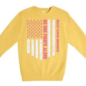 USA Flag No One Fight Alone Breast Caner Awareness Premium Crewneck Sweatshirt