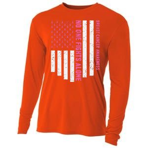 USA Flag No One Fight Alone Breast Caner Awareness Cooling Performance Long Sleeve Crew