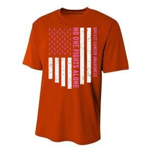 USA Flag No One Fight Alone Breast Caner Awareness Performance Sprint T-Shirt