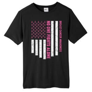 USA Flag No One Fight Alone Breast Caner Awareness Tall Fusion ChromaSoft Performance T-Shirt