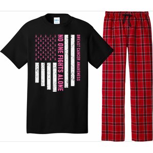 USA Flag No One Fight Alone Breast Caner Awareness Pajama Set