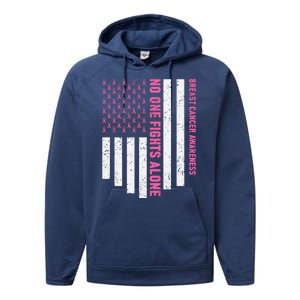 USA Flag No One Fight Alone Breast Caner Awareness Performance Fleece Hoodie