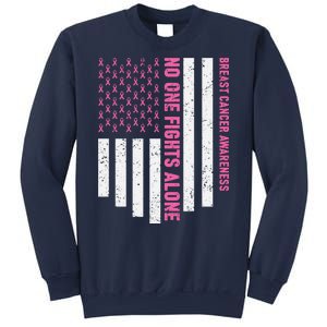 USA Flag No One Fight Alone Breast Caner Awareness Sweatshirt