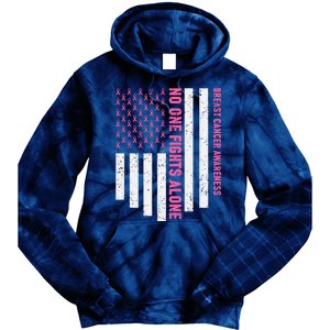 USA Flag No One Fight Alone Breast Caner Awareness Tie Dye Hoodie