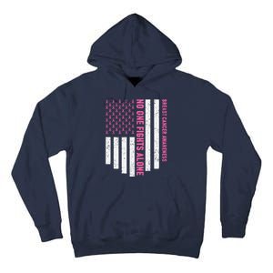 USA Flag No One Fight Alone Breast Caner Awareness Tall Hoodie