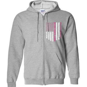 USA Flag No One Fight Alone Breast Caner Awareness Full Zip Hoodie