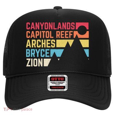 Utahs Five National Parks Souvenir Cool Gift Nps Moab Utah Mighty 5 Gift High Crown Mesh Back Trucker Hat