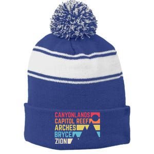 Utahs Five National Parks Souvenir Cool Gift Nps Moab Utah Mighty 5 Gift Stripe Pom Pom Beanie