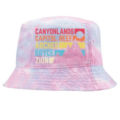 Utahs Five National Parks Souvenir Cool Gift Nps Moab Utah Mighty 5 Gift Tie-Dyed Bucket Hat