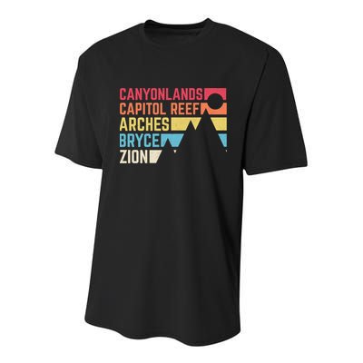 Utahs Five National Parks Souvenir Cool Nps Moab Utah Mighty 5 Youth Performance Sprint T-Shirt