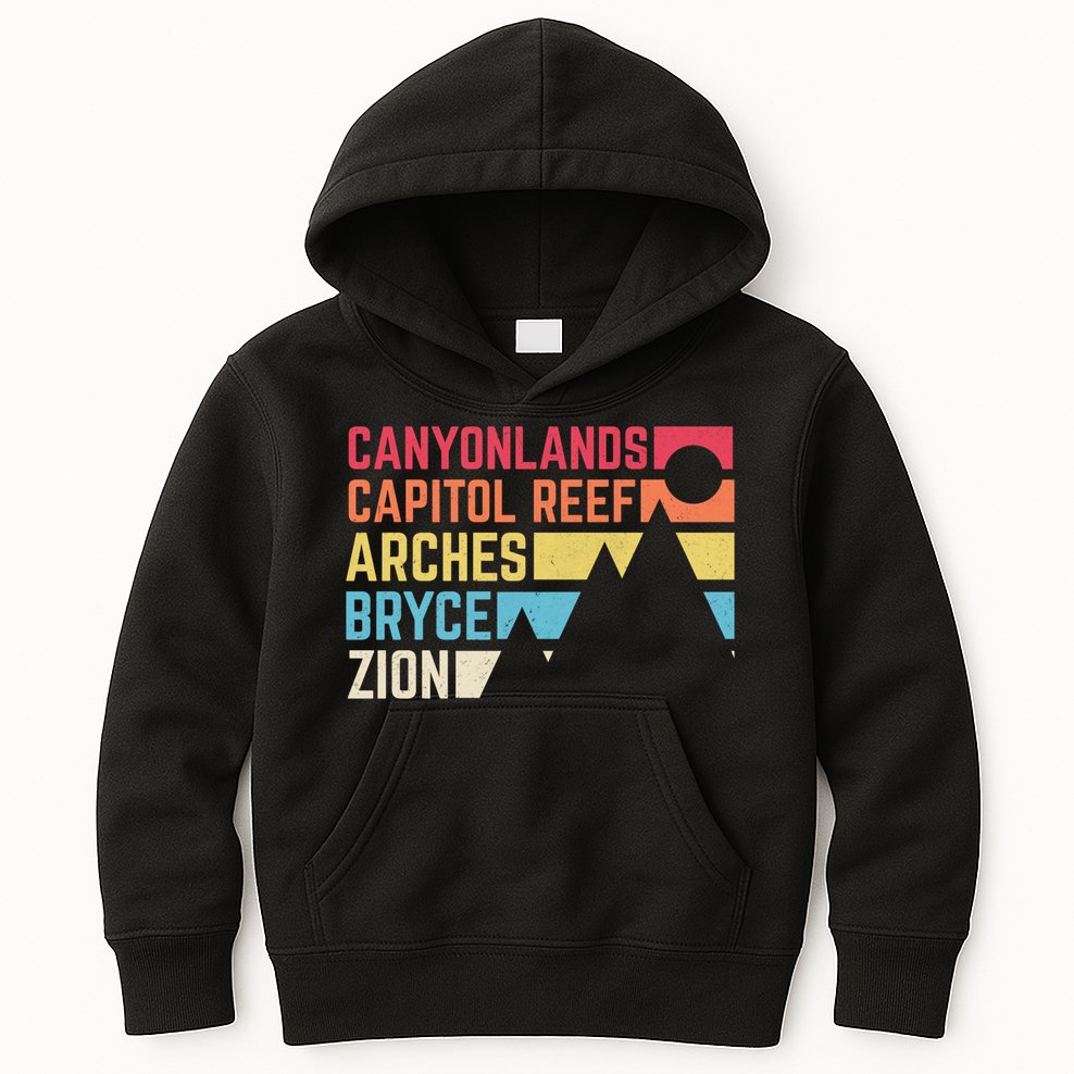 Utahs Five National Parks Souvenir Cool Nps Moab Utah Mighty 5 Kids Hoodie