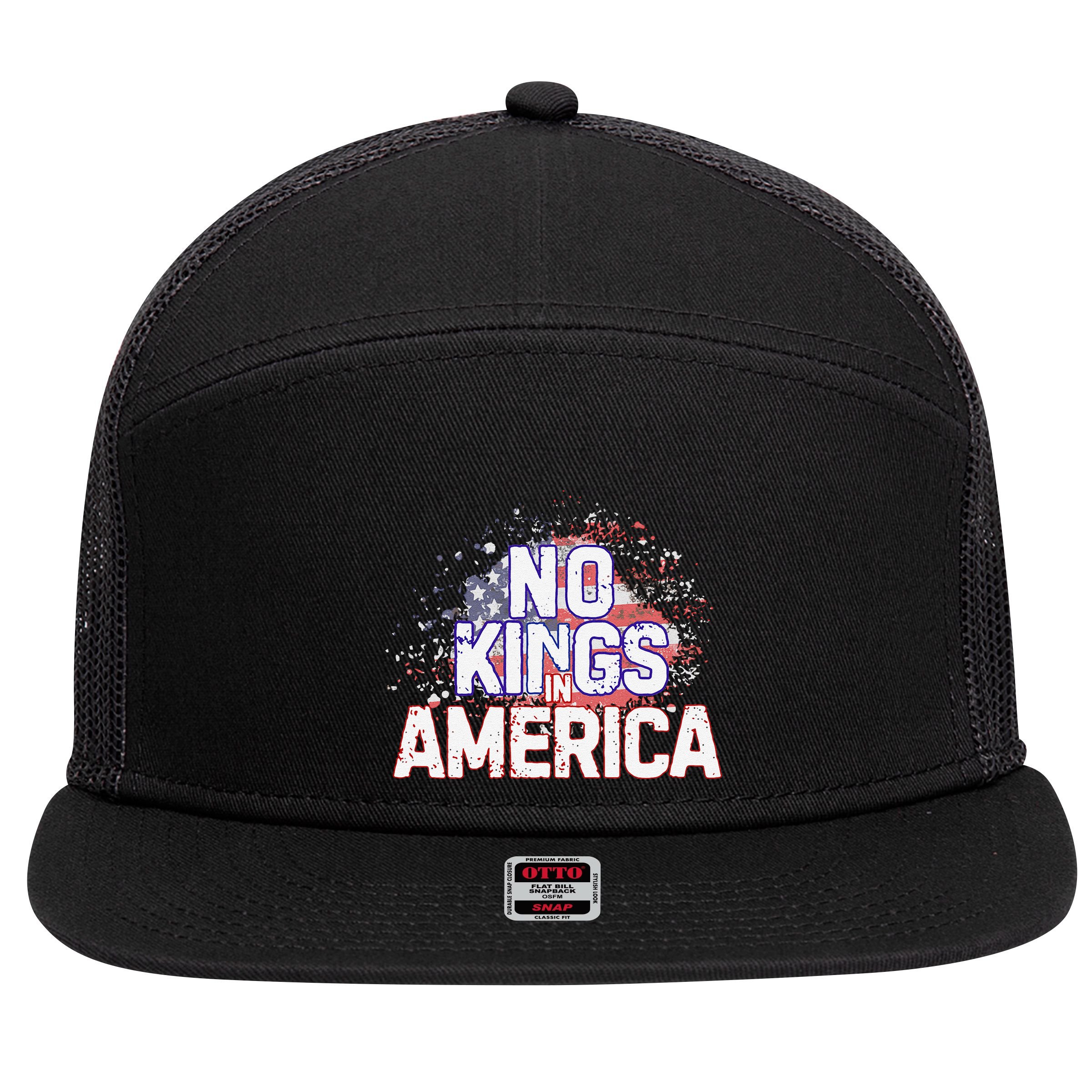 Usa Flag No Kings In America Democracy 7 Panel Mesh Trucker Snapback Hat