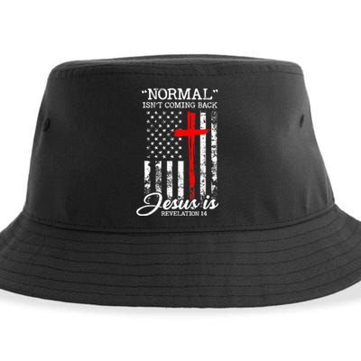 USA Flag Normal Isn't Coming Back But Jesus Is Revelation 14 Sustainable Bucket Hat