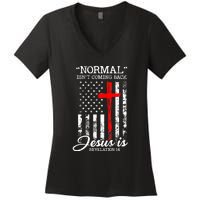 USA Flag Normal Isn't Coming Back But Jesus Is Revelation 14 Women's V-Neck T-Shirt