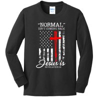 USA Flag Normal Isn't Coming Back But Jesus Is Revelation 14 Kids Long Sleeve Shirt