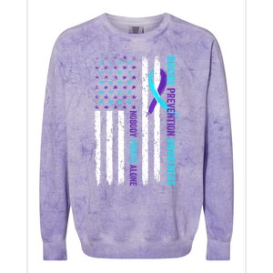 USA Flag Nobody Fights Alone Suicide Prevention Awareness Colorblast Crewneck Sweatshirt