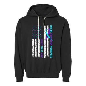 USA Flag Nobody Fights Alone Suicide Prevention Awareness Garment-Dyed Fleece Hoodie