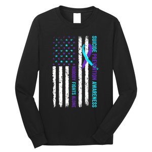 USA Flag Nobody Fights Alone Suicide Prevention Awareness Long Sleeve Shirt