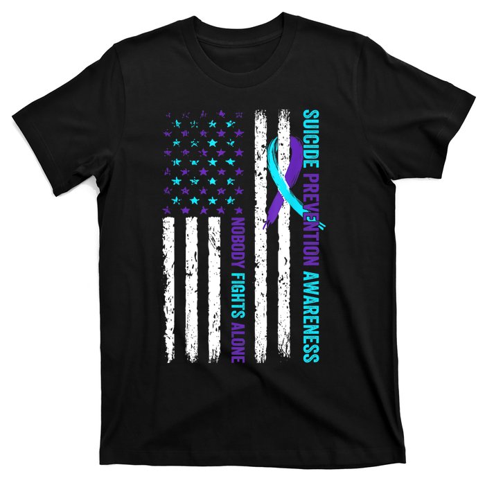 USA Flag Nobody Fights Alone Suicide Prevention Awareness T-Shirt