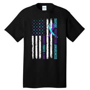 USA Flag Nobody Fights Alone Suicide Prevention Awareness Tall T-Shirt