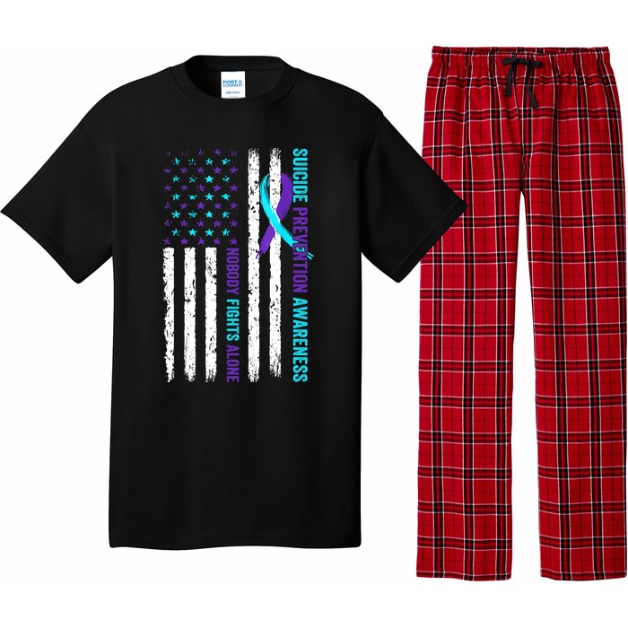 USA Flag Nobody Fights Alone Suicide Prevention Awareness Pajama Set