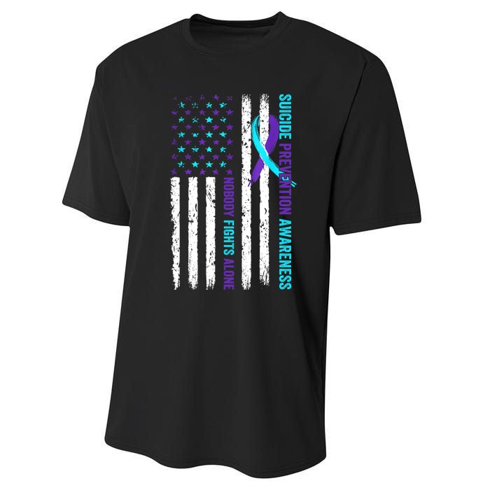 USA Flag Nobody Fights Alone Suicide Prevention Awareness Performance Sprint T-Shirt