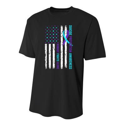 USA Flag Nobody Fights Alone Suicide Prevention Awareness Youth Performance Sprint T-Shirt