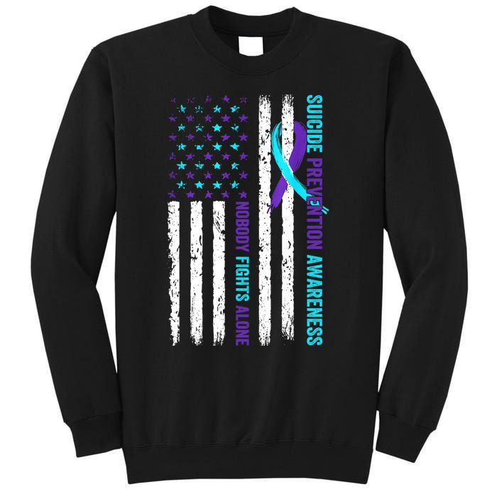 USA Flag Nobody Fights Alone Suicide Prevention Awareness Tall Sweatshirt