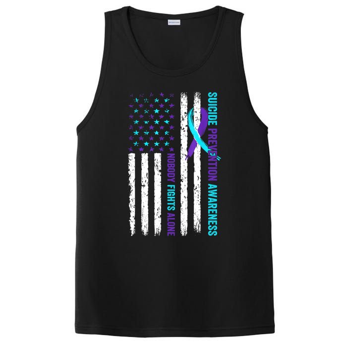 USA Flag Nobody Fights Alone Suicide Prevention Awareness PosiCharge Competitor Tank