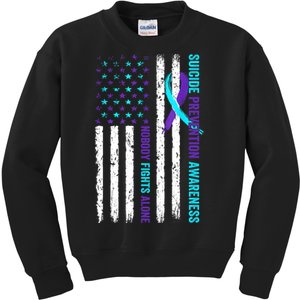 USA Flag Nobody Fights Alone Suicide Prevention Awareness Kids Sweatshirt