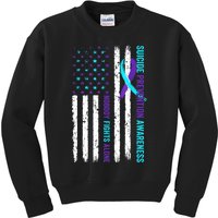 USA Flag Nobody Fights Alone Suicide Prevention Awareness Kids Sweatshirt