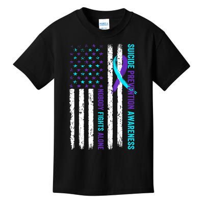 USA Flag Nobody Fights Alone Suicide Prevention Awareness Kids T-Shirt