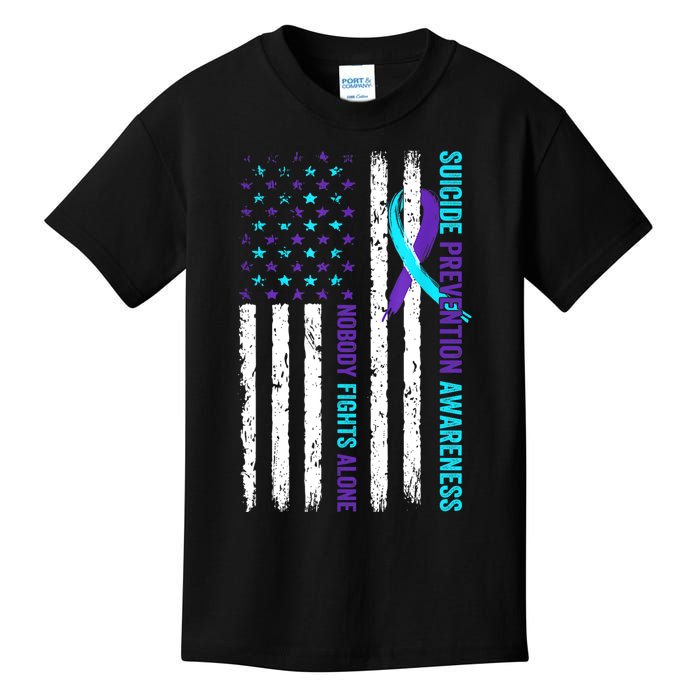 USA Flag Nobody Fights Alone Suicide Prevention Awareness Kids T-Shirt