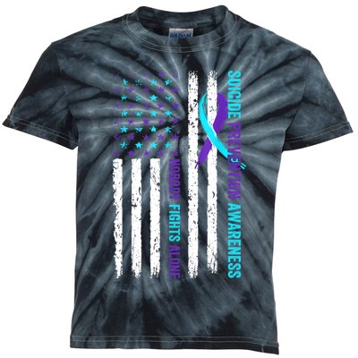 USA Flag Nobody Fights Alone Suicide Prevention Awareness Kids Tie-Dye T-Shirt