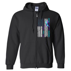 USA Flag Nobody Fights Alone Suicide Prevention Awareness Full Zip Hoodie