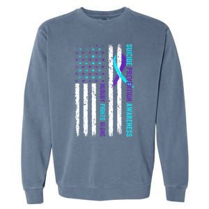 USA Flag Nobody Fights Alone Suicide Prevention Awareness Garment-Dyed Sweatshirt