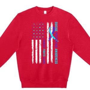 USA Flag Nobody Fights Alone Suicide Prevention Awareness Premium Crewneck Sweatshirt