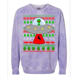 UFO Alien Abducting Reindeer Ugly Christmas Sweater Design Colorblast Crewneck Sweatshirt