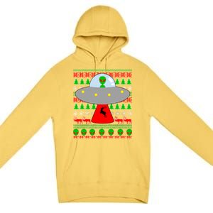 UFO Alien Abducting Reindeer Ugly Christmas Sweater Design Premium Pullover Hoodie