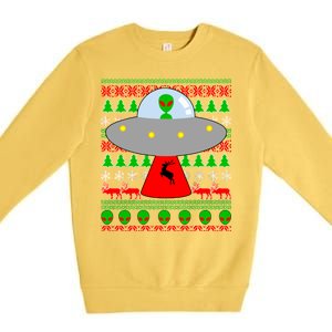 UFO Alien Abducting Reindeer Ugly Christmas Sweater Design Premium Crewneck Sweatshirt