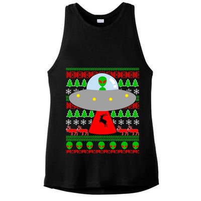 UFO Alien Abducting Reindeer Ugly Christmas Sweater Design Ladies PosiCharge Tri-Blend Wicking Tank