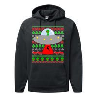 UFO Alien Abducting Reindeer Ugly Christmas Sweater Design Performance Fleece Hoodie