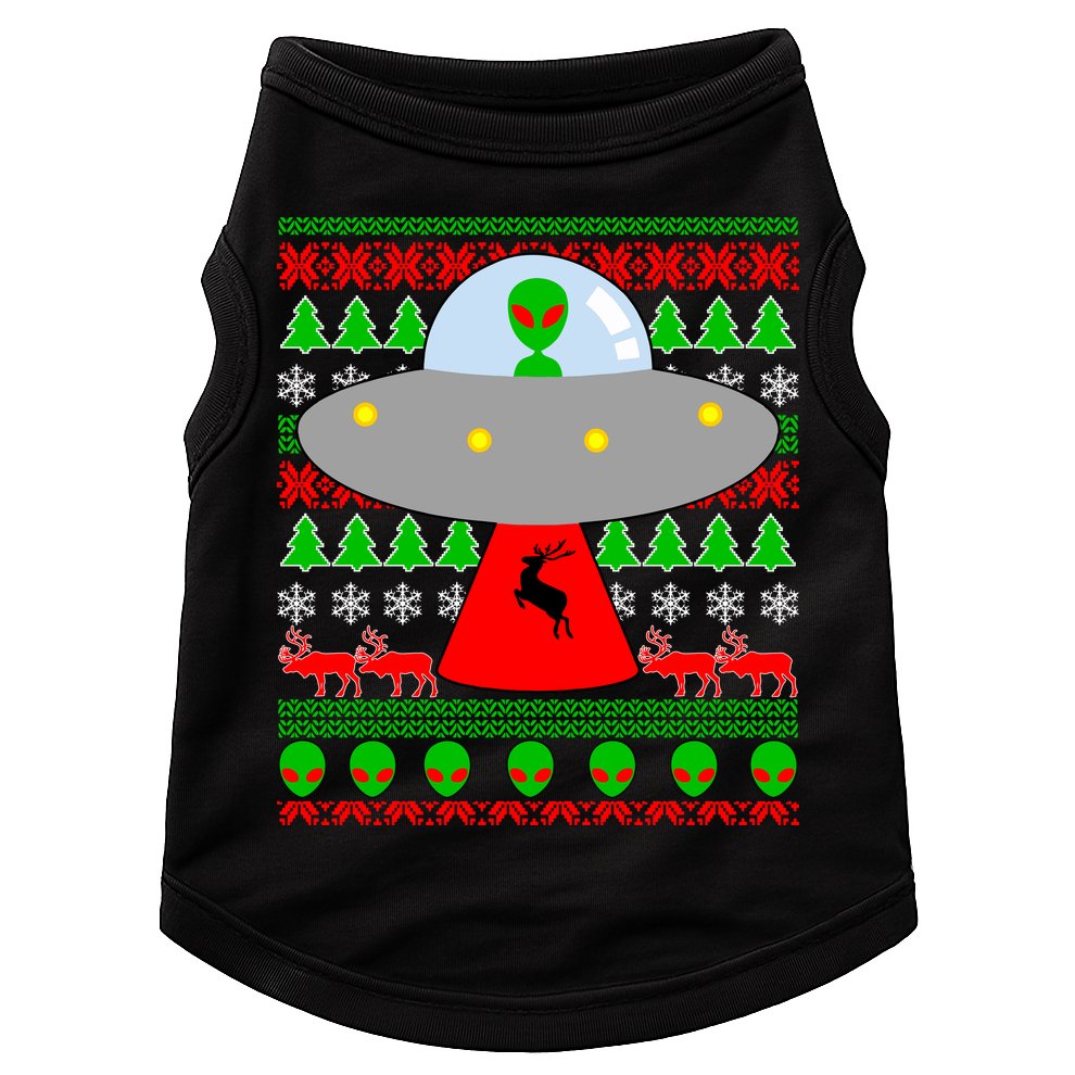 UFO Alien Abducting Reindeer Ugly Christmas Sweater Design Doggie Tank