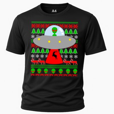 UFO Alien Abducting Reindeer Ugly Christmas Sweater Design Performance Shirt