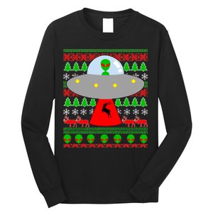 UFO Alien Abducting Reindeer Ugly Christmas Sweater Design Long Sleeve Shirt