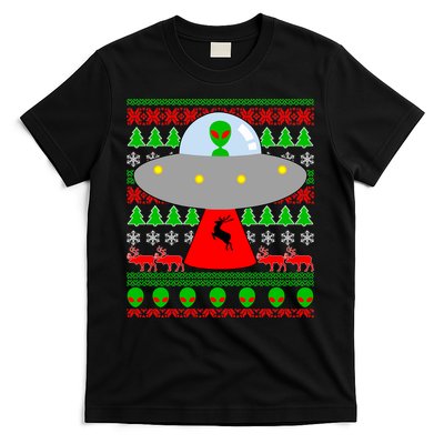 UFO Alien Abducting Reindeer Ugly Christmas Sweater Design T-Shirt