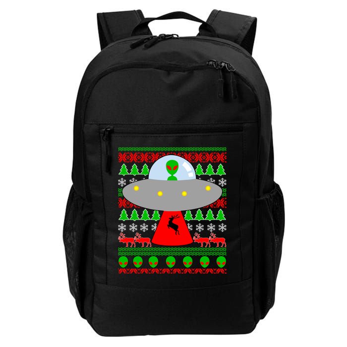 UFO Alien Abducting Reindeer Ugly Christmas Sweater Design Backpack
