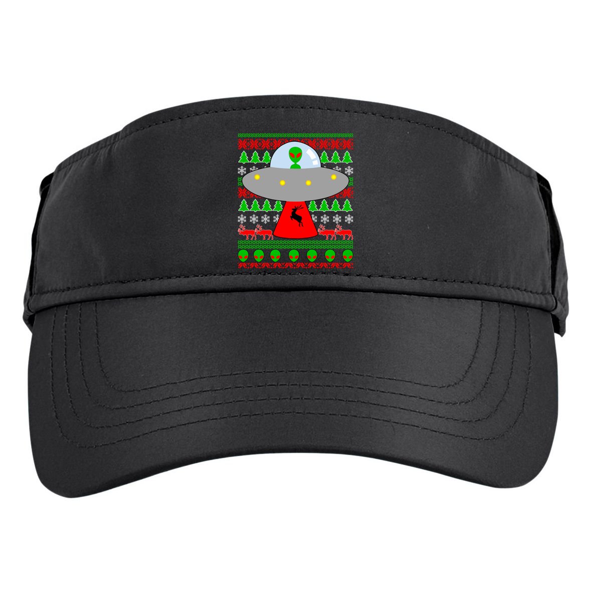 UFO Alien Abducting Reindeer Ugly Christmas Sweater Design Adult Drive Performance Visor